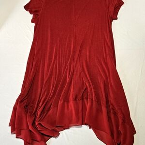 Amzplus 2XL Red Asymmetrical Ruffle Hem Tunic Top • Flowy Plus Size Blouse